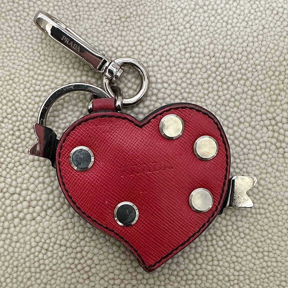 Prada Saffiano Leather Heart Keychain/Bag Charm